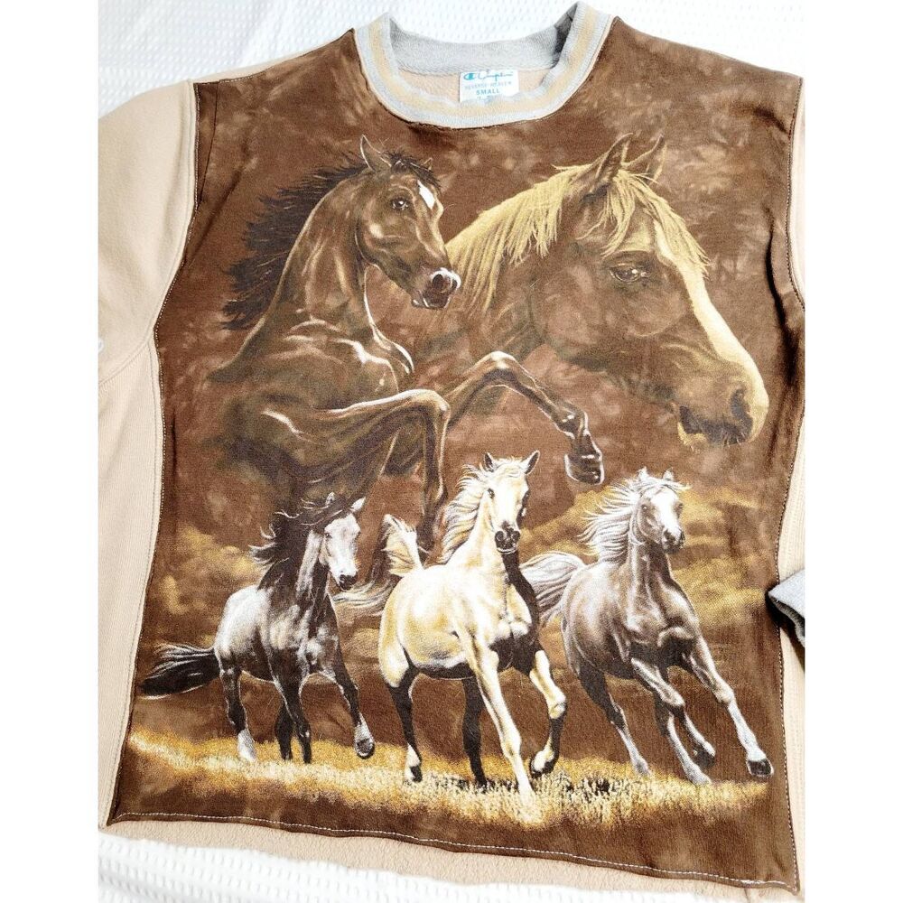 Vintage Champion horse sweatshirt repurposed upcycled equestrian small OOAK - Picture 2 of 6